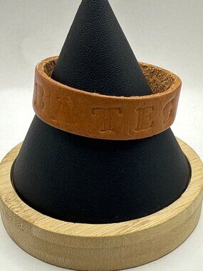 Handmade Tan Leather Cuff Bracelet Bates Boho Western Debossed Wristband Unisex
